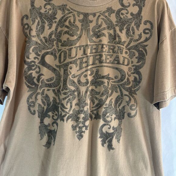 Southern Thread Mens XL Short Sleeve Graphic T Shirt Tan Cotton Summer Comfort - Picture 3 of 8